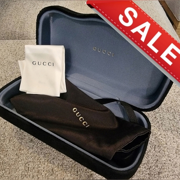 NEW #Gucci Large Black Velvet Sun Glass Case, Cleaning Cloth, Satiny Dust Bag - Picture 1 of 13
